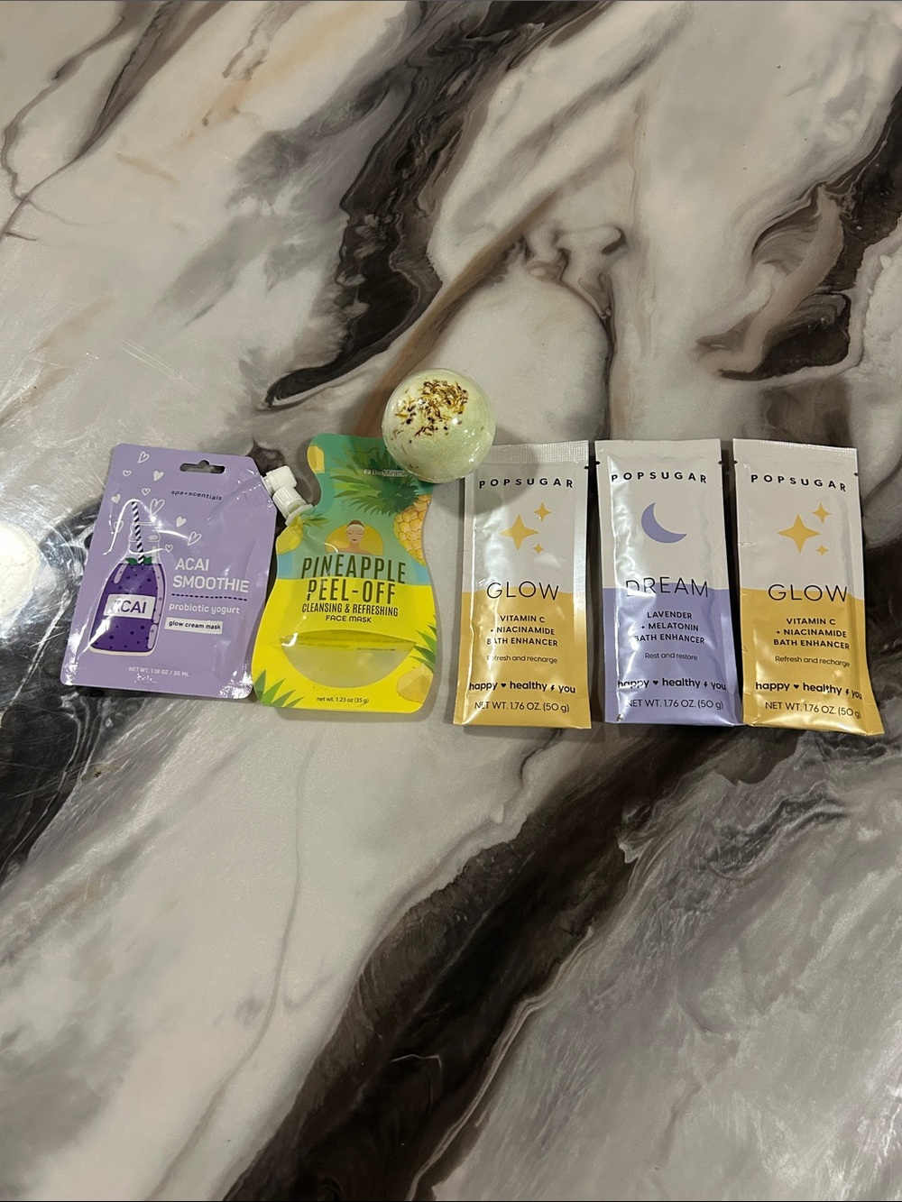 POPSUGAR Glow & Dream Bath Enhancer Trio Bath Fizz Ball and Two Face Mask